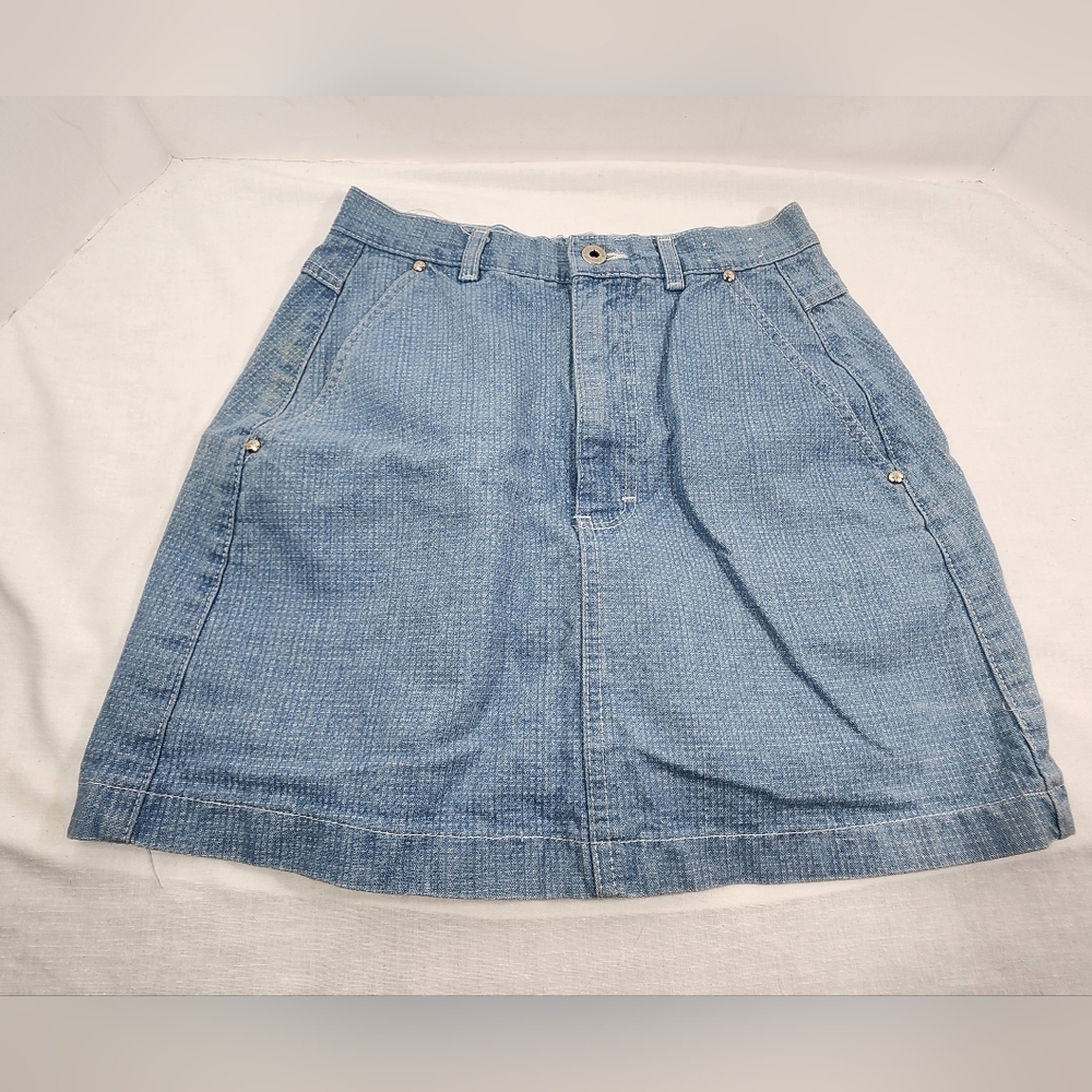 VINTAGE BRITTANIA PENTIMENTO DENIM STYLE SKIRT, JUNIORS, SIZE 9, BLUE